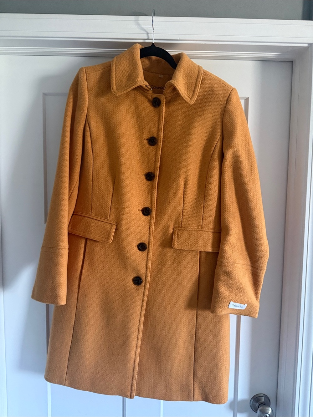 Calvin Klein Women's Golden Mustard Wool Blend Single-Breasted Coat